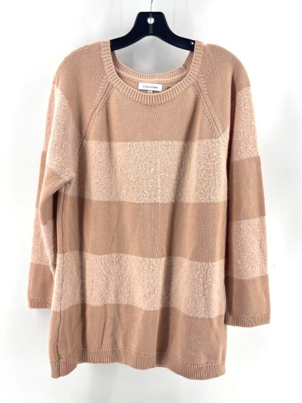 Calvin Klein Women's Long Sleeve Peach Beige Striped Knit Sweater Size Large